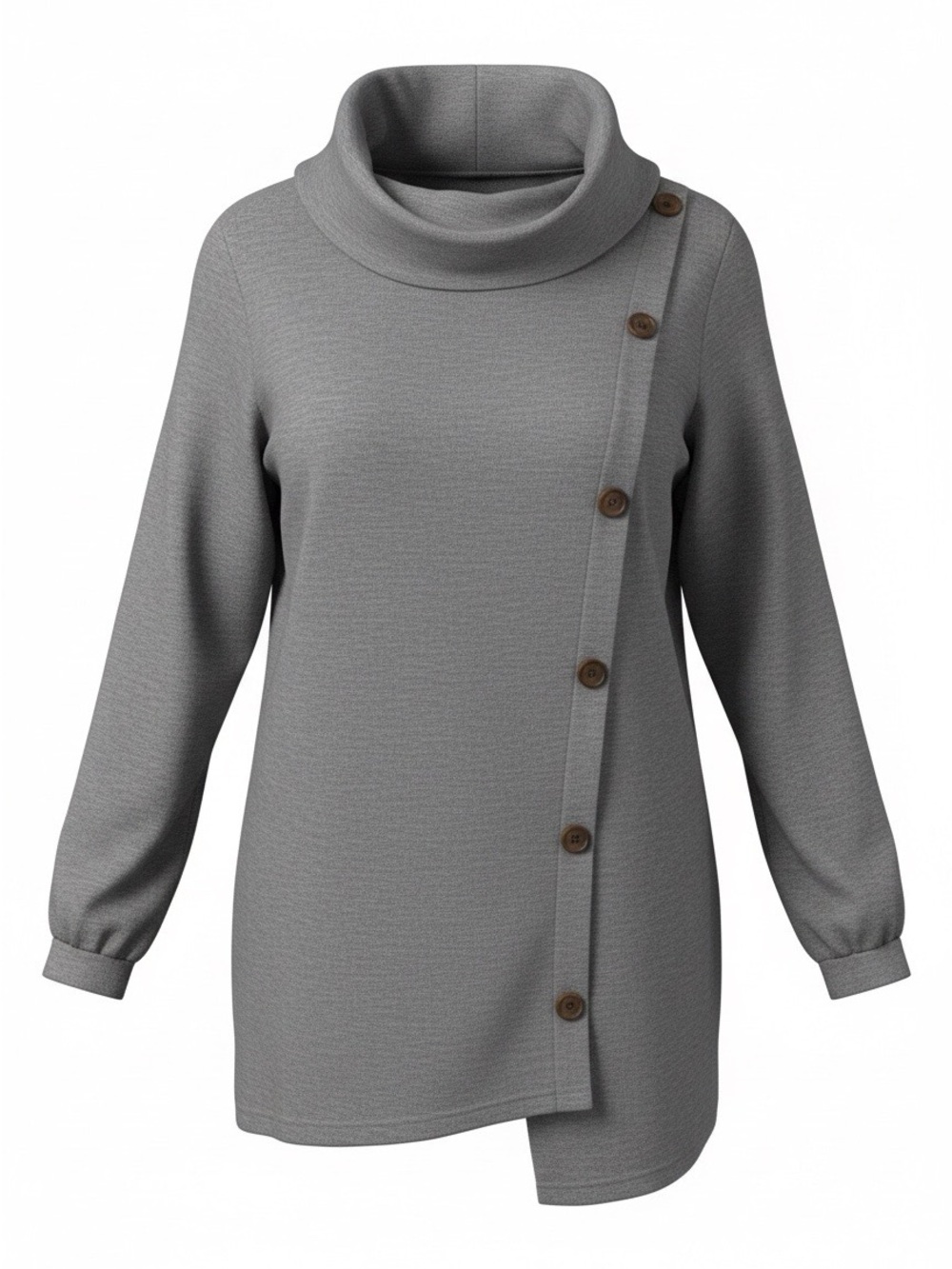 Cozy Button Cowl Neck Sweater - Gray